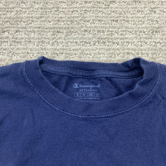 Champion Shirt Women Small S Navy Blue Long Sleeve Spell Out Graphic T-Shirt - Picture 5 of 11